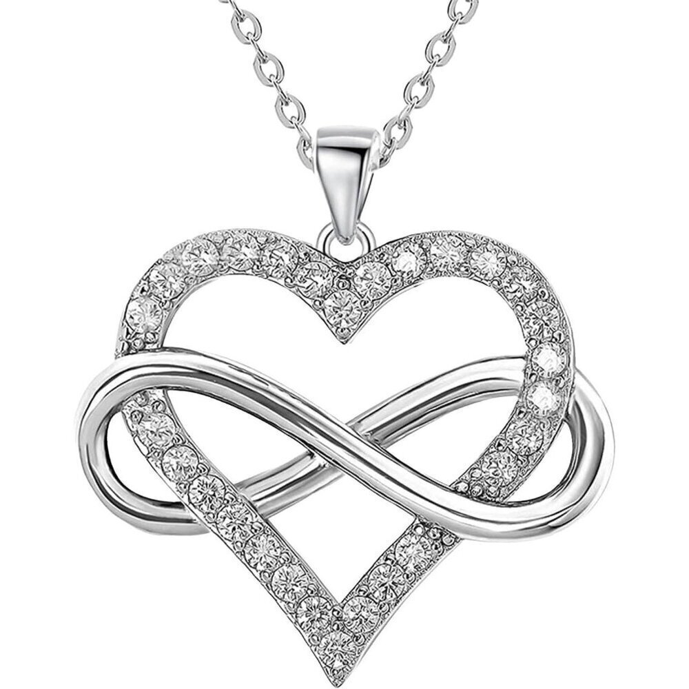 Infinity Heart Necklace 925 Sterling Silver CZ Pendant Gift for Women Girlfriend